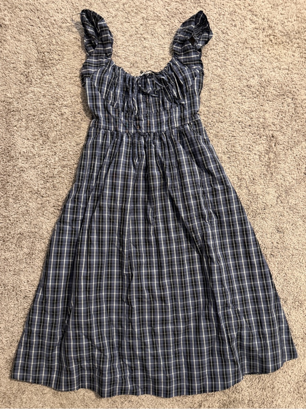 Girls Navy Plaid Sundress with Ruffled Straps